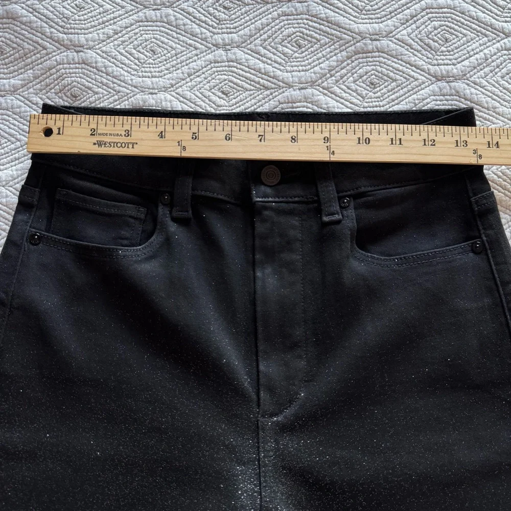 PAIGE Women's Sasha Coated Black Silver Glitter Luxe Wide-Leg Jeans Size 27